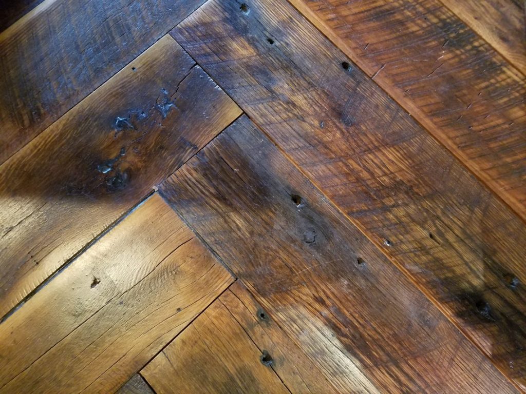 Saw Marks and Nail Holes on Reclaimed Wood Floor | Mission Hardwood